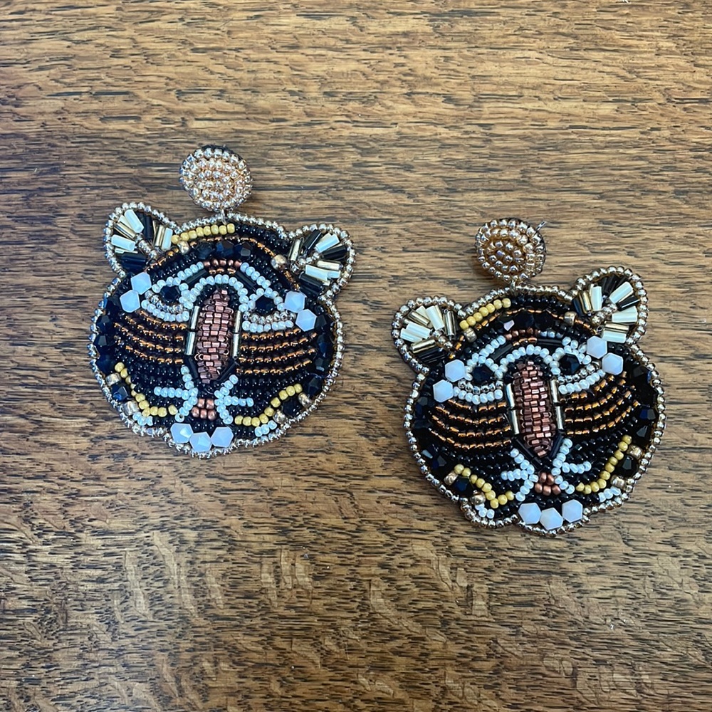beaded tiger statement earrings